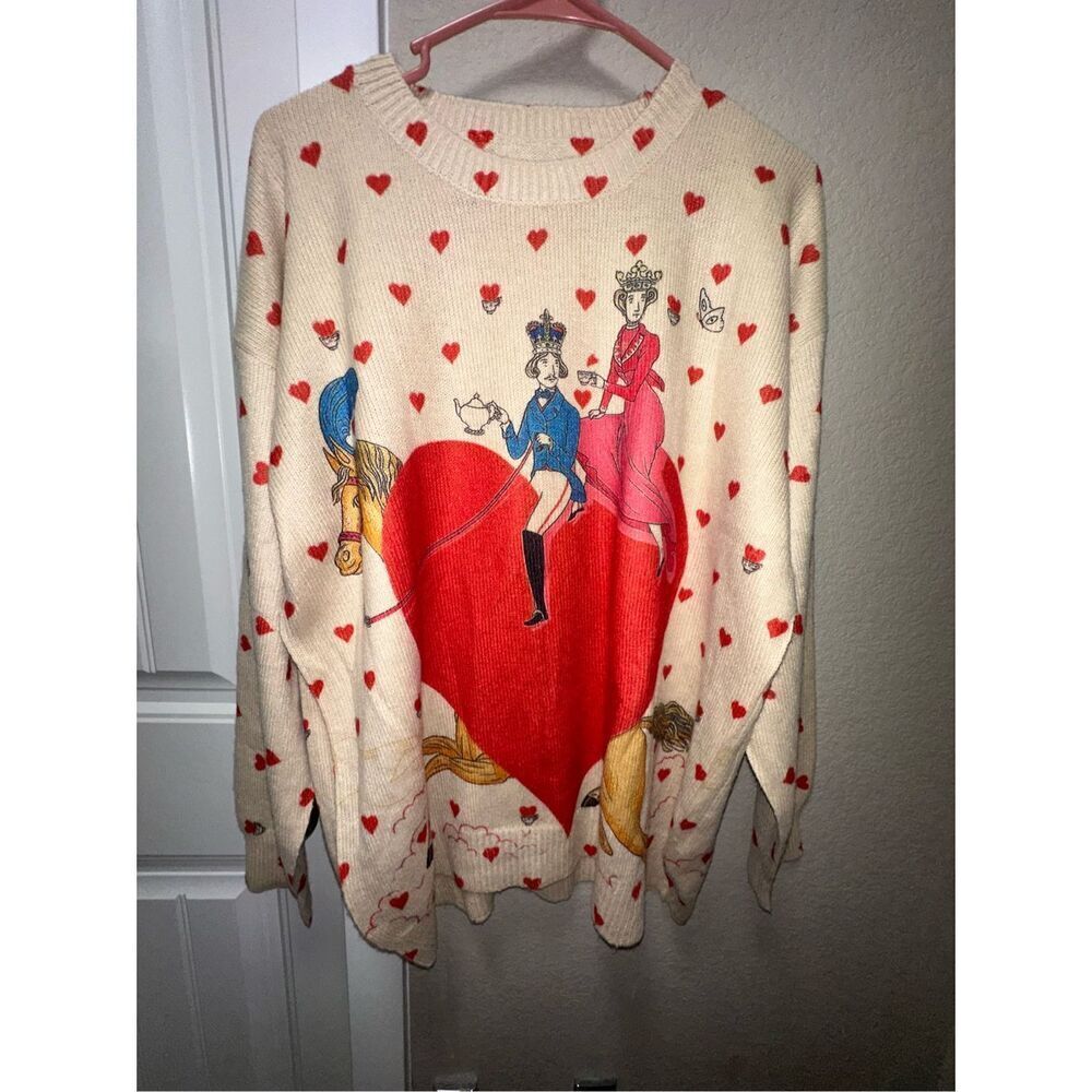 King and Queen Heart Horse Graphic Sweater